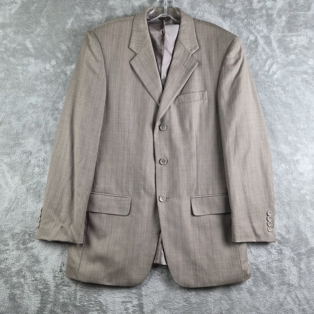 Montefino Uomo Blazer Jacket Beige Brown Pinstripe Wool Super 120s Hand Tailored